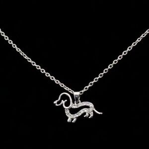 Cute Silver Hollow Dog Dachshund Rhinestones Necklace Dogs